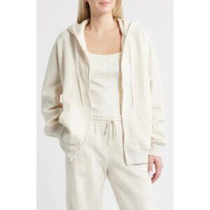 BP Oversize Zip Fleece Hoodie in Beige Oatmeal Light Heather Size Large